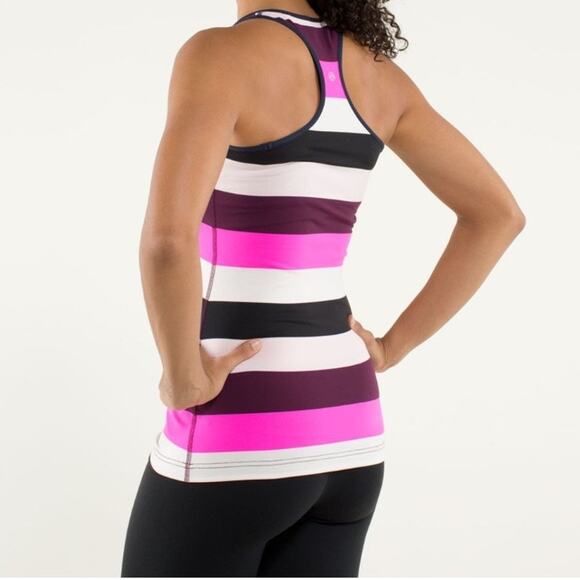 Lululemon Raspberry Glo Light Striped Cool Racerback Tank Sz 2 - Picture 6 of 8